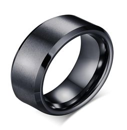 Black Tungsten Ring Wedding Band for Men 8mm Matte Finish Beveled Polished Edge Comfort Fit Inside8041702