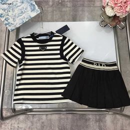 Luxury girls dress sets high quality kids tracksuits Size 100-150 Contrast striped knitted short sleeves and short skirt 24Feb20