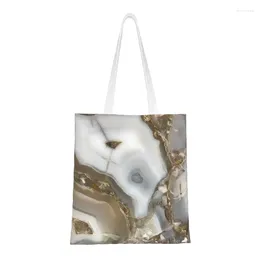 Shopping Bags Agate Geode Compilation Groceries Canvas Shopper Tote Shoulder Big Capacity Washable Marble Geometry Handbag