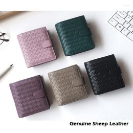 Wallets Genuine Sheep Leather Wallet Sheepkin Woven Coin Zipper Storage Bag Multi Card Bil Fold Purse287R