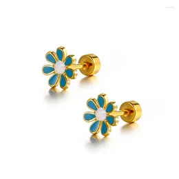 Stud Earrings Korean Style Daisy Tulips Flowers Oil Dropping Pearl Crystal Hoop Earring For Women Girls Pretty Jewellery Gifts