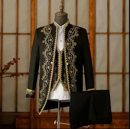 European Prince Style Suit Mediaeval Men Formal Wear Stage Include Jacket Vest Pants 240220