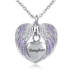 Birthstone Charm pendant Memorial Urn Necklace Stainless Steel Waterproof Angel Wing Keepsake Cremation Jewellery for Daughter1451192