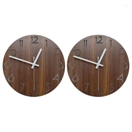 Wall Clocks 2X 12 Inch Vintage Arabic Numeral Design Rustic Country Tuscan Style Wooden Decorative Round Clock