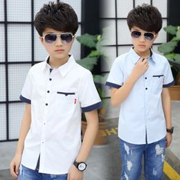 School Boys Shirts Short Sleeve Blouses For Boys Children Clothing Cotton Turn-Down Collar Kids Tops 5 7 9 11 13 15 Years Old 240219