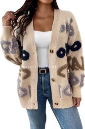 Women's Sweaters Women's Fall Open Front Chunky Knit Sweater Plus Letter Pattern Cardigan