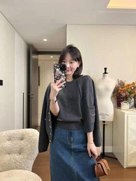 Women's Knits Pure Cashmere Cardigan Women Gold Button Chain V-neck Knitted Loose Coat Round Neck Short Sleeve Sweater Set