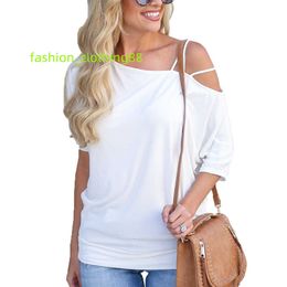 Hot Selling Drop Shipping Women Off One Shoulder with Strap Blouses Sexy Summer Clothes Short Sleeve T Shirts