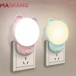 Night Lights Cute Bear Plug In Wall EU 220V Dimmable Led Light Bedside Lamp For Children's Kids Bedroom Nightlight