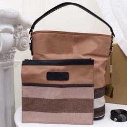 Canvas Bucket Bag Plaid Handbags Tote Bag Leather Handle Detachable Long Strap Ashby Handbag Purse Removable Zip Pocket Two Piece 289I