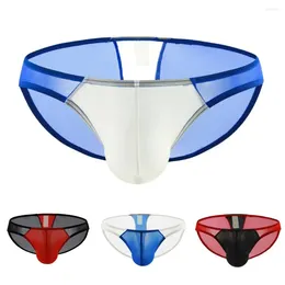 Underpants Men Briefs Low Waist Ice Silk Breathable Contrast Colour Elastic Anti-septic Patchwork U Convex Panties