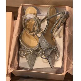 Sandals Sparkling Rhinestone High Heels Womens Pump Crystal Bow Knot Satin High Heel Sandals 2023 Summer Party Ball Shoes Plus Size J240224