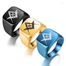 Cluster Rings Laser Masonic For Men Gold Black Blue Silver Colour Ring Mason Freemasonry Finger Punk Cool Male Party Jewellery