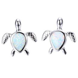 Stud Cute Sea Turtle Creative Lovely Animal Imitation Fire Opal Ear Earring For Women Girl Trendy Jewellery Gift Drop Delivery Earrings Dholg