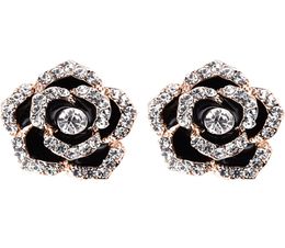 Woman Earrings Clips Jewellery For Bridal Wedding New Fashion Black Flower Design with Austria Crystal Ladies Bijoux Accessories3486438