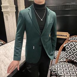 Men's Suits Ropa Hombre Green Blazer Black Pants 2 Piece Notch Lapel Single Breasted Slim Fit Luxury Full Set High Quality 2024