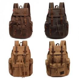 Designer- Canvas Messenger Backpack Military Vintage Canvas Vintage Men Casual Canvas Leather Backpack Rucksack Satchel Bag School202V