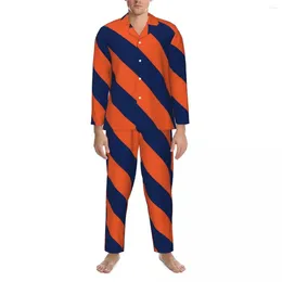 Men's Sleepwear Diagonal Stripes Pyjamas Man Orange Navy Blue Comfortable Night Nightwear Autumn Two Piece Casual Oversize Graphic Pyjama