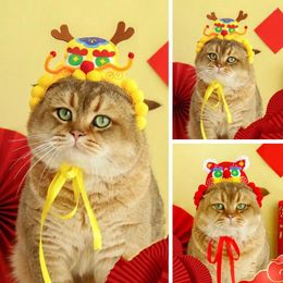 Dog Apparel Cat Hat Christmas Chinese Style Cute Pet Lion Adjustable Lace-up Design Headwear For Dance Festival Decorations