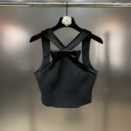 Women's Tanks 2024 Spring Summer Collection Sleeveless Criss-cross Velvet Bow Design Backless Black Suit Tank Top Women