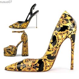 Sandals 2023 Brand New Fashion Printed Pumps for Women Sexy Pointed Toe 12/10/8/6 Cm Elegant Platform High Heels Big Size Shoes 43 45 46L2402