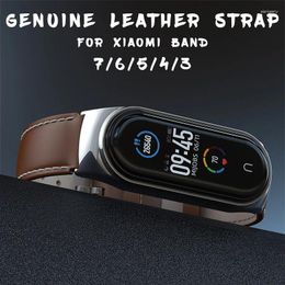 Watch Bands Genuine Leather Strap For Mi Band 3 4 5 6 Cowhide Fabrics Metal Case Xiaomi 7 Wristbands Style Soft Design