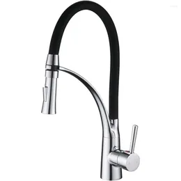 Kitchen Faucets Pull Down Sink Mixer Tap With Dual Function Sprayer Single Lever Swivel Spout Faucet Black Silicone Hose