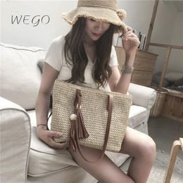 Straw Bags Women Handmade Woven Basket Tote Summer Boho Tassels Beach Holiday Travel Female Shoulder Handbags Cross Body290P