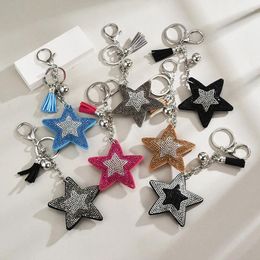 Keychains Unique Design Full Rhinestone Star Tassel Keychain Bling Shining Charm Key Holder For Women Bag Hanging Keyring Gift Jewellery