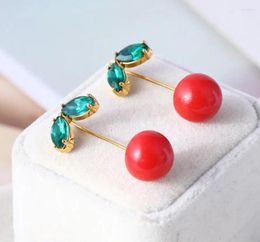 Stud Earrings CSxjd High Quality Luxury Personality Simple And Stylish Green Zircon Gold Colour Cherry Hang