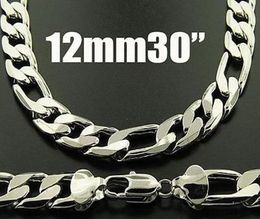 Fashion Mens Necklace 1pcs KingSize Mens Figaro Chains 925 Sliver Necklace 12mm 30inch76cm 5606031