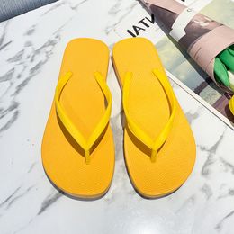 Fashion Striped Slippers Soft EVA Rubber Pure Colours Sandals Womens Summer Shoes flip flops yellow