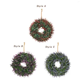 Decorative Flowers 45cm Artificial Lavender Spring Front Door Wreath Lifelike Multifunctional Floral For Outside Farmhouse Decor Accessory