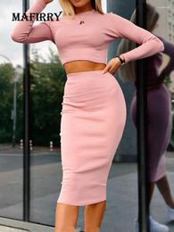 Work Dresses Midi Elastic Waist Skirts Solid Outfits Women Sexy Blouse And Slim Two Piece Set Lady Office Skinny Skirt Suit