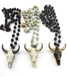 Selling Amazonite Stones Statement Necklaces Handmade Natural Stone Chain Bohemian Tribal Jewelry Horn Pendant Necklace6183808