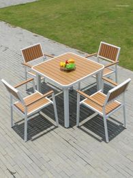 Camp Furniture Outdoor Leisure Plastic Wood Table And Chair Combination Commercial Courtyard Roof Balcony Garden