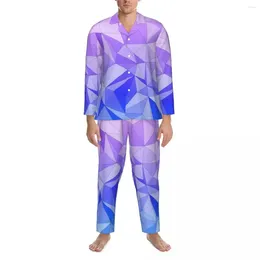 Men's Sleepwear Triangle Two Tone Pyjamas Male Blue And Purple Cute Soft Room Nightwear Spring 2 Piece Loose Oversized Printed Pyjama Sets