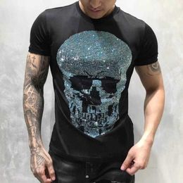 Designer New Summer Mens Designer T shirt German Rock Punk Fashion Style Diamond Big Skull T shirt Brand Clothing T-shirts Quality Hip Hop Tees designer45D9