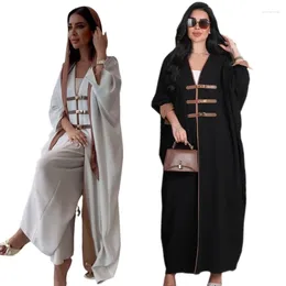 Ethnic Clothing Muslim Women Abaya Dress Kimono Sleeve Open Cardigan Coat Dubai Party Gown Turkey Loose Robe Ramadan EID Vestidos