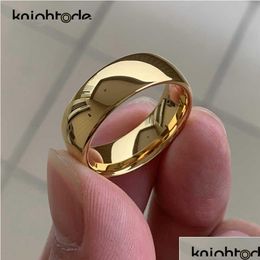 Band Rings Band Rings Classic Gold Color Wedding Ring Tungsten Carbide Women Men Engagement Gift Jewelry Dome Polished Engraving 21071 Dhhxx