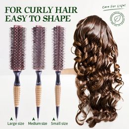 Round Barrel Boar Bristles Hair Brush Women Blowing Curling Styling Hair Comb Anti Static Roll Hairbrush Profissional Wood Combs 240219