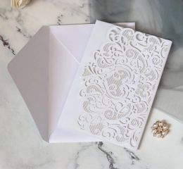 50pcs Wedding Invitations Card With Envelopes Heart Print Insert Card Holder Mariage Birthday Party Supplies