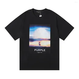 Mens T Shirts 2024ss PURPLE Shirt Men Women High Street White Black T-shirt Box Printing Top Tee Short Sleeve Streetwear 28XG