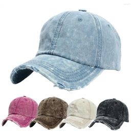 Ball Caps Vintage Washed Cotton Baseball Cap Ripped Wide Brim Round Top Tie-Dye Denim Adjustable Unisex Sun Hat Sport For Outdoor260L