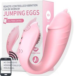 Vibrators Gurmee U shaped Wearing Jumping Egg Warming Female Masturbation Device Vibration Rod Remote Control Tongue Licking and Teasing G spot Toy 240224