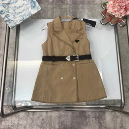 Brand girl Tank top dress Belt waist design baby skirt Size 100-150 kids designer clothes Double breasted buckle child frock 24Feb20