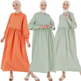 Ethnic Clothing 2024 Autumn Abayas For Elegant Muslim Women Embroidery Turn-Down Collar Maxi Dress Turkey Arab Kaftan Robe Islamic Eid