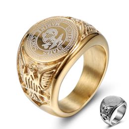 8 9 10 11 12 13 Stainless Steel Men Carving Eagle Ring US Navy Punk Finger Jewellery Gold Silver Male Waterproof Oxidation Resistan317m