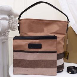 Canvas Bucket Bag Plaid Handbags Tote Bag Leather Handle Detachable Long Strap Ashby Handbag Purse Removable Zip Pocket Two Piece 188R