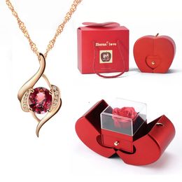 Luxury Red Zircon Pendant Necklace With Apple Gift Box Fashion Jewelry For Women Girlfriend 2023 Romantic Christmas Gifts 240220